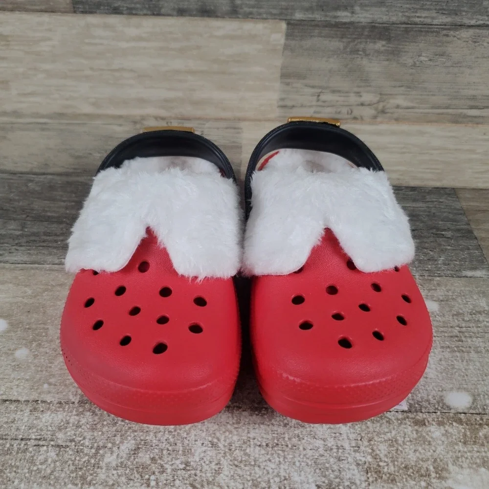 Crocs Classic Lined Santa Kids Clog Sz 9 C9 Red Round‎ Toe Slip-On Holiday